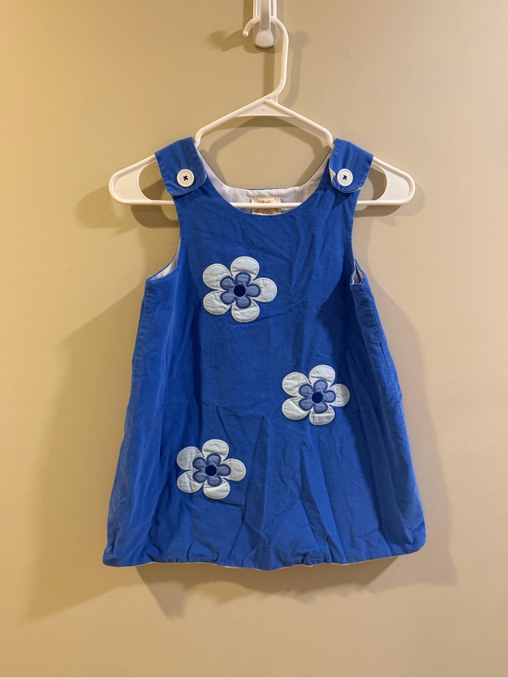 The Beaufort Bonnet Company Blue Floral Appliqué Pinafore Dress